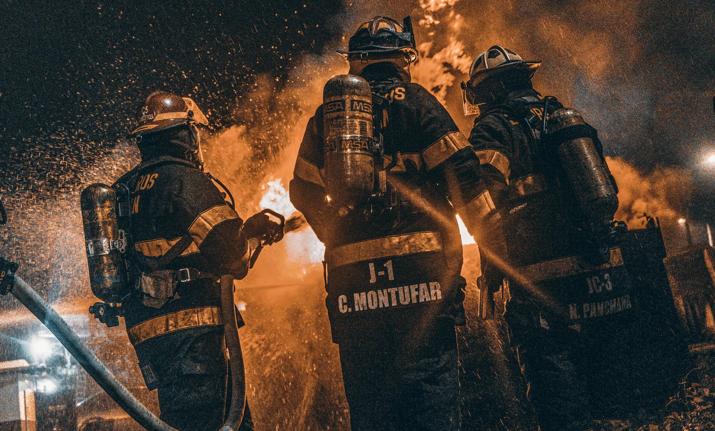 Night crew firefighters facing a wildfire